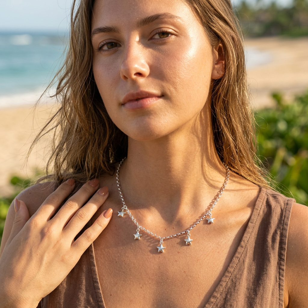 Silver necklace with small star charms