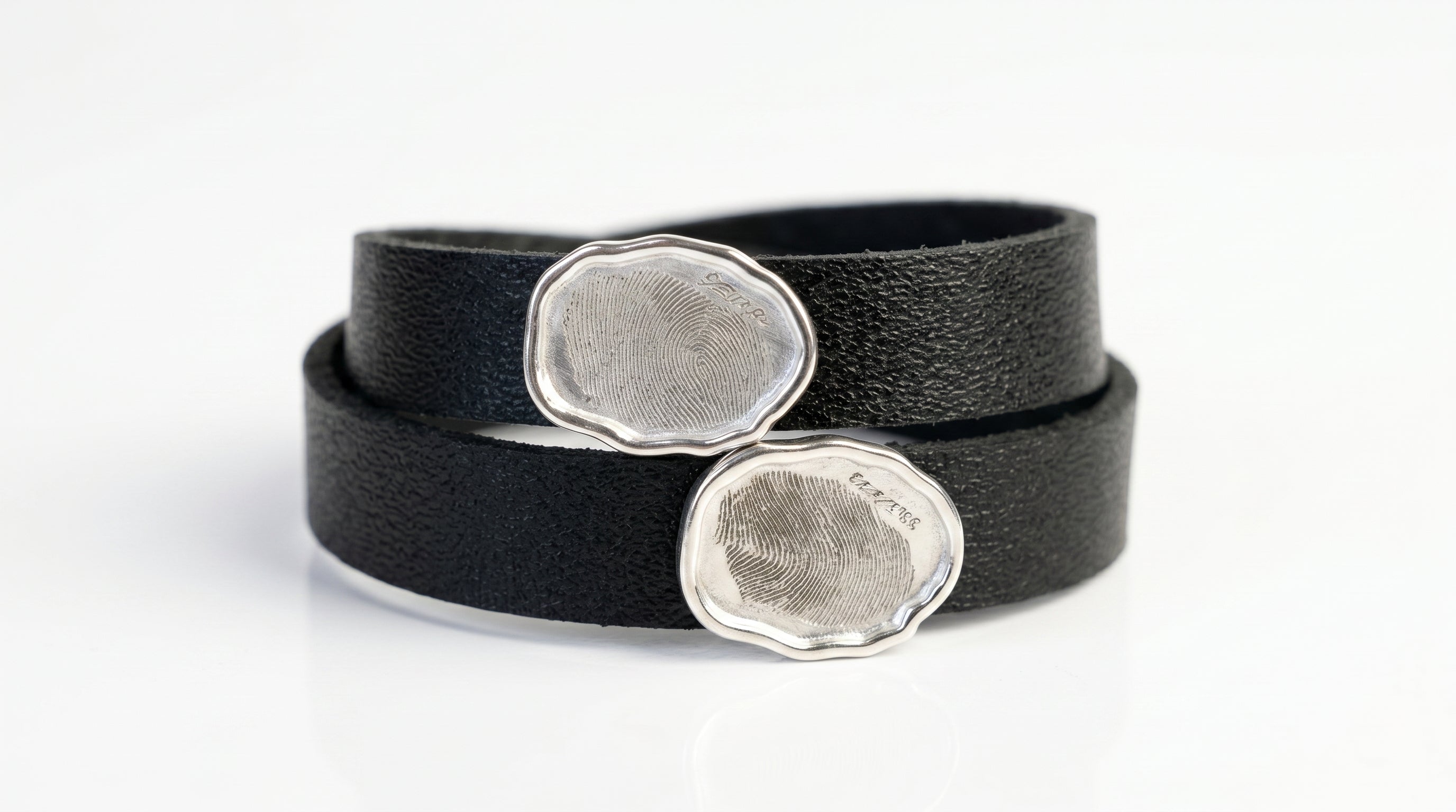 Black Leather Double Wrap with Silver  Engraved Charm