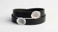 Black Leather Double Wrap with Silver  Engraved Charm