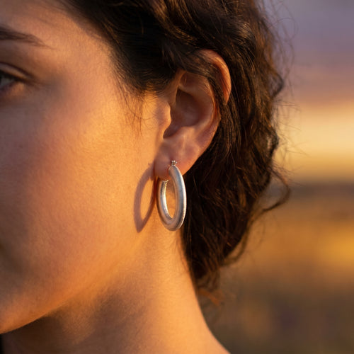 Brushed Silver Matte Hoops