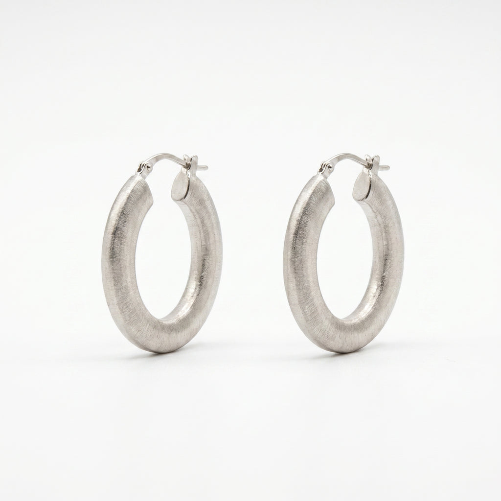 Brushed Silver Matte Hoops