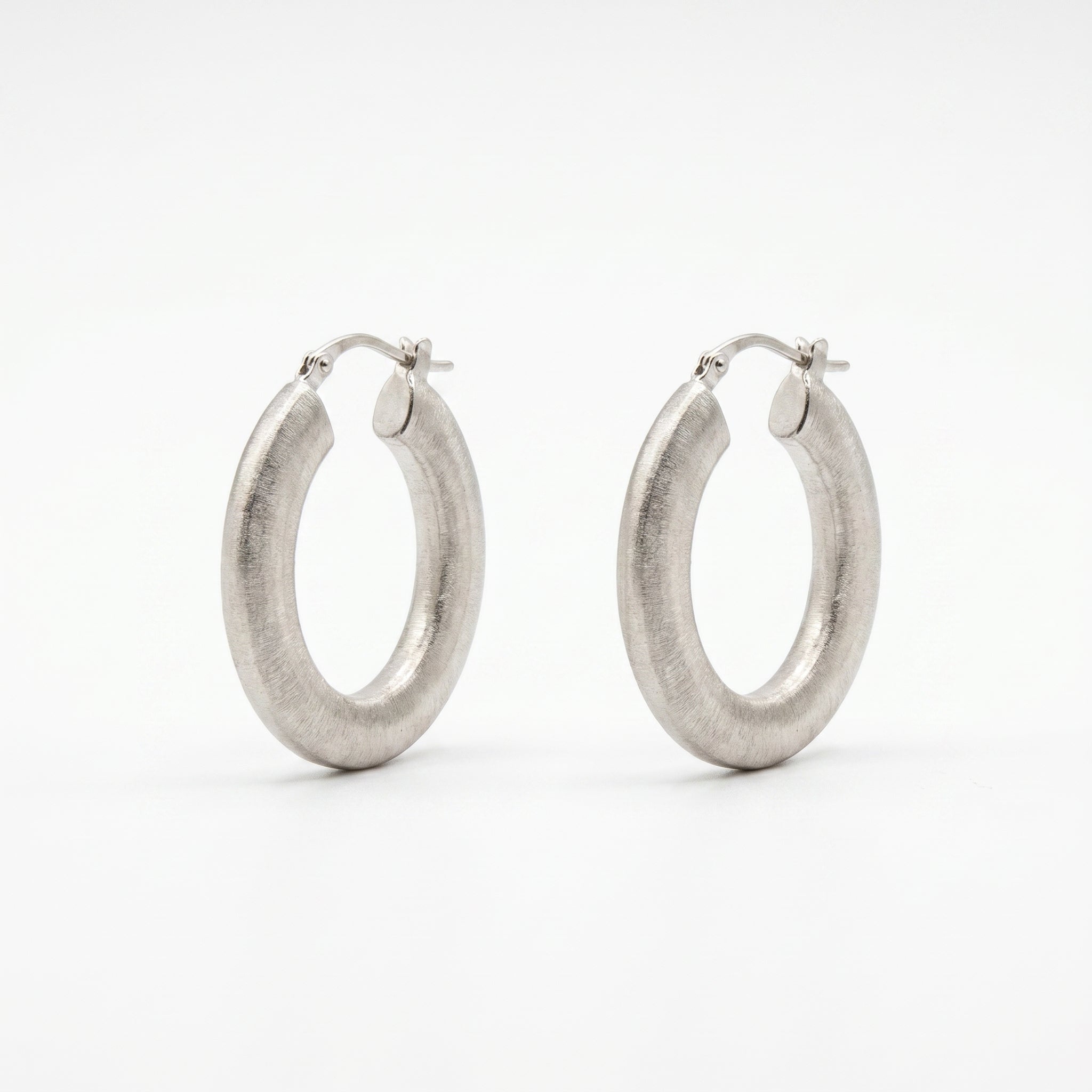 Brushed Silver Matte Hoops